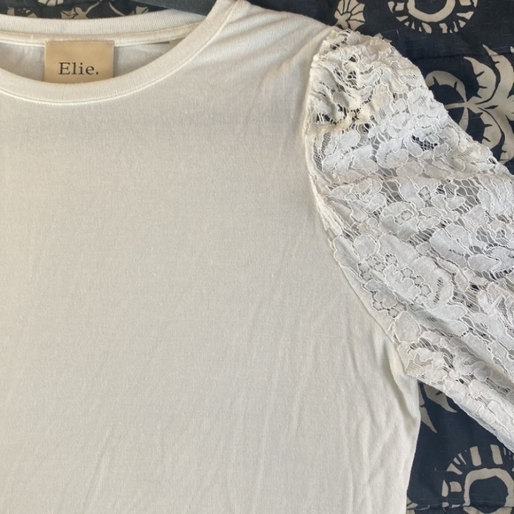 Elie Tahari Hamani Knit Lace Sleeve Crewneck Top​ - Picture 6 of 7